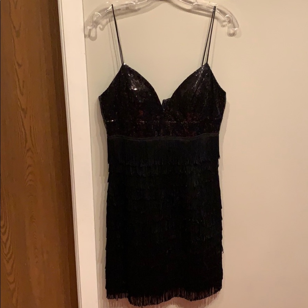 Sherri Hill black fringe dress